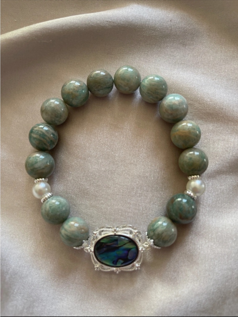 Amazonite bracelet w/abalone charm